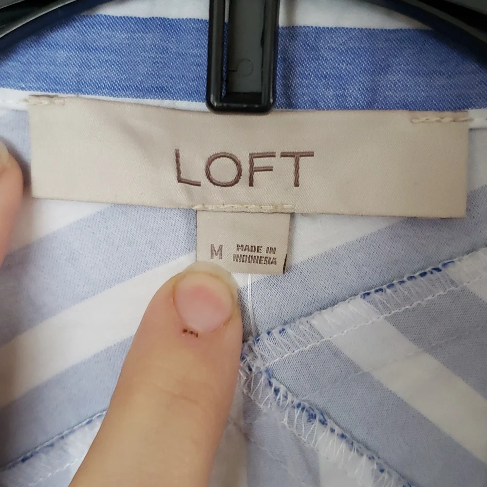 Loft blue and white button down waist tie short sleeve shirt dress. Sz Medium - Picture 7 of 9